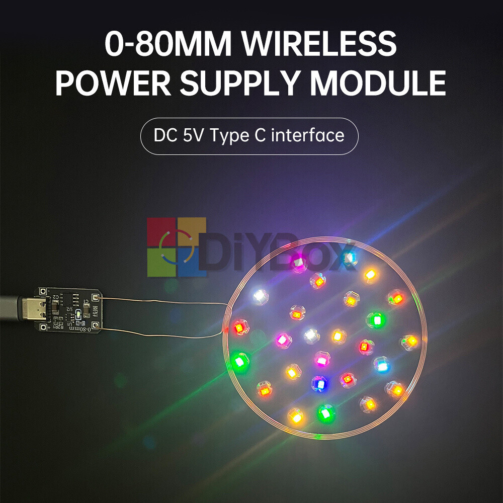 0~80mm Induction Wireless Power Supply Transmitter Coil Module + 5PCS Led Lamps
