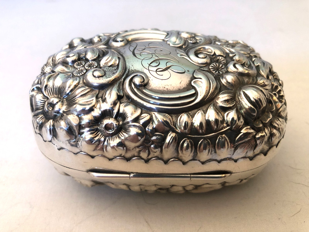 Antique Gorham Cluny Pattern Sterling Silver Hinged Soap Box, 93 Grams.