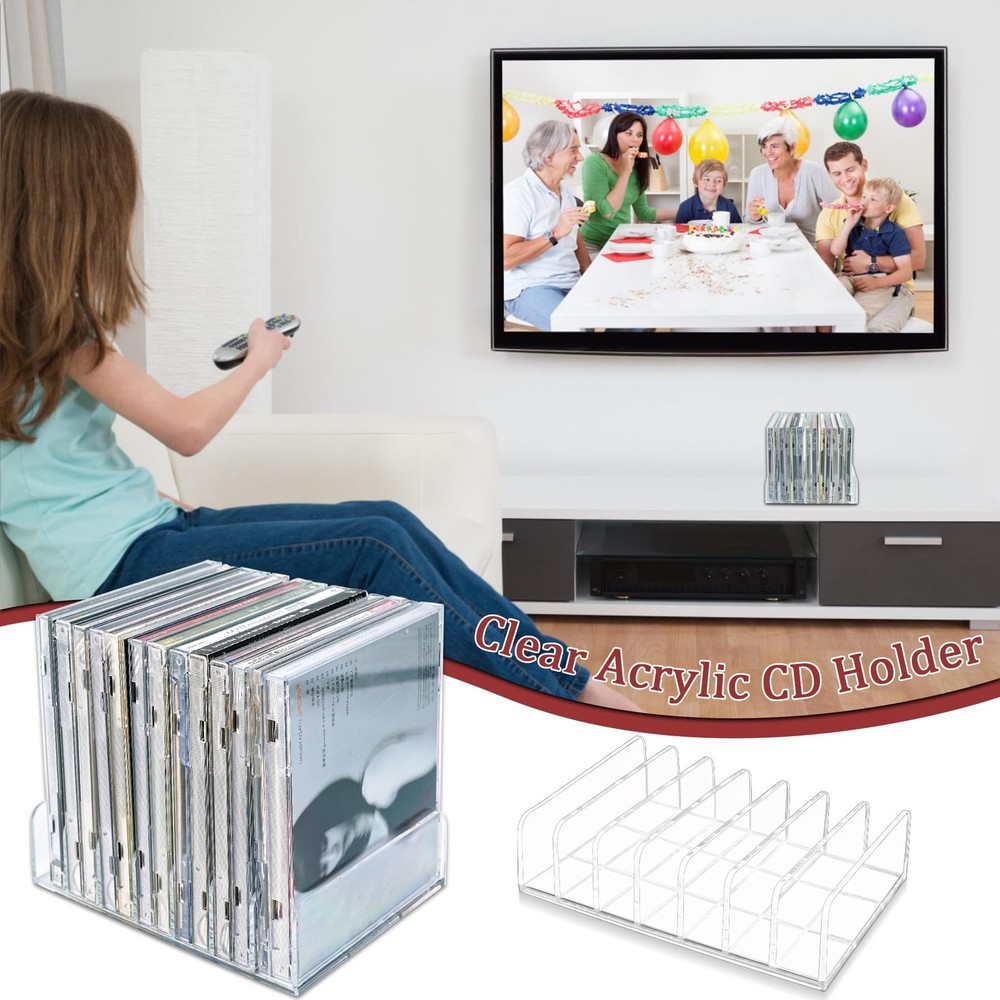 2 Pcs Clear Acrylic CD Holder, DVD/CD Display Rack & CD Storage Box & Vinyl...