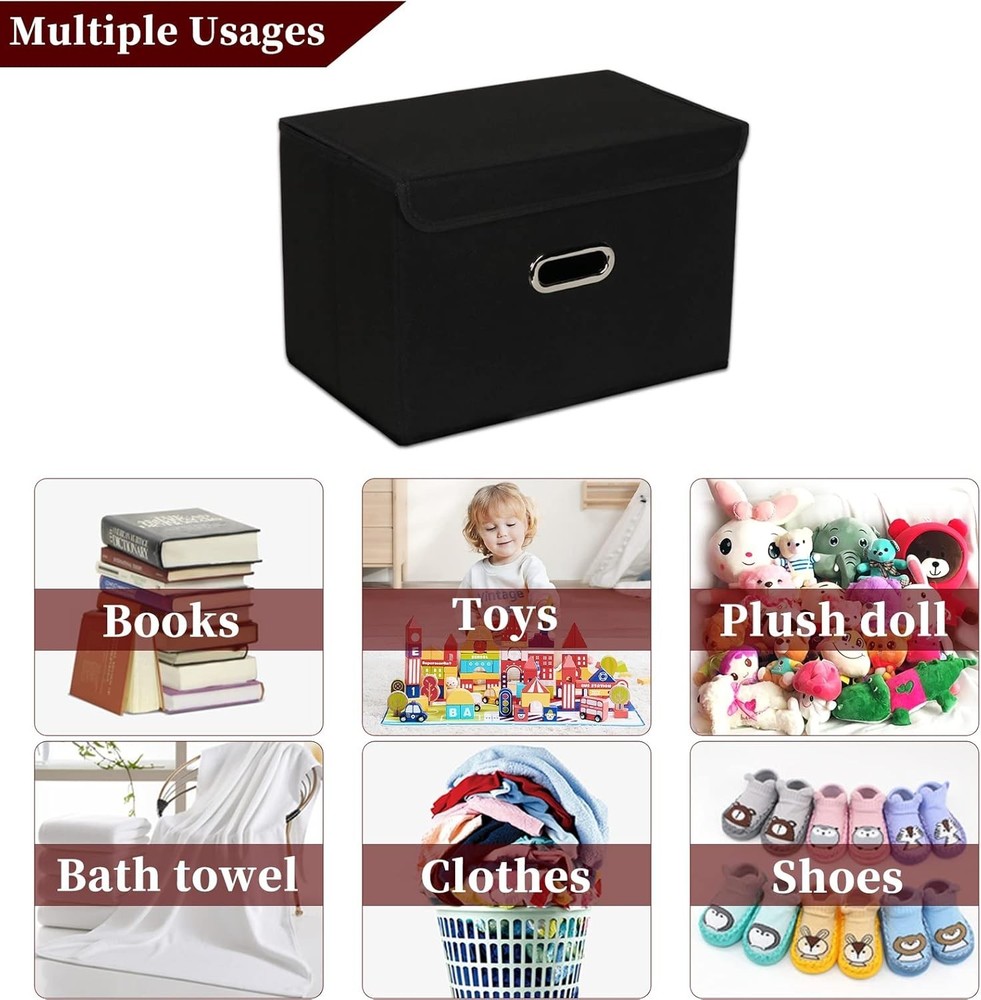 Fabric Storage Cube Bins Foldable Organizer Container Collapsible (Black, 3 Pcs)
