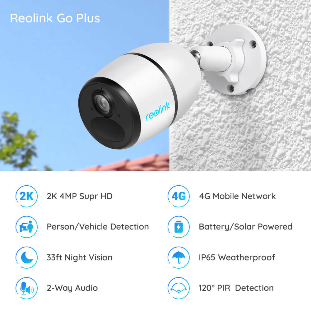 4MP 4G LTE Network Mobile Security Camera Battery Solar Powered Reolink GO Plus