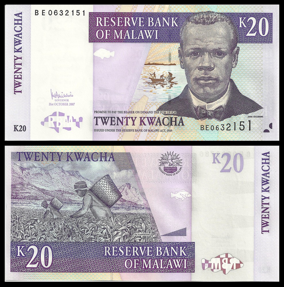 MALAWI 20 KWACHA 2007 P 52 UNC