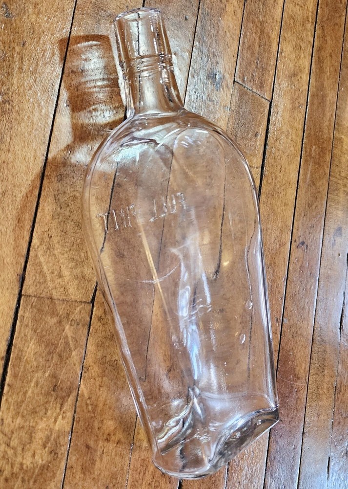 Antique Clear Glass Full Pint Bottle With Bubbles & Marks