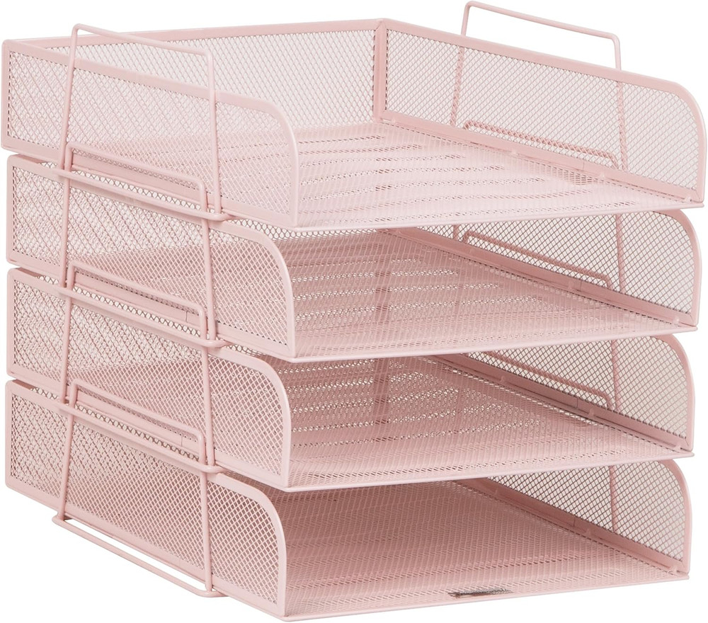 Stackable Paper Tray, Desktop Organizer, File Storage, Office, Metal Mesh, 10.5"