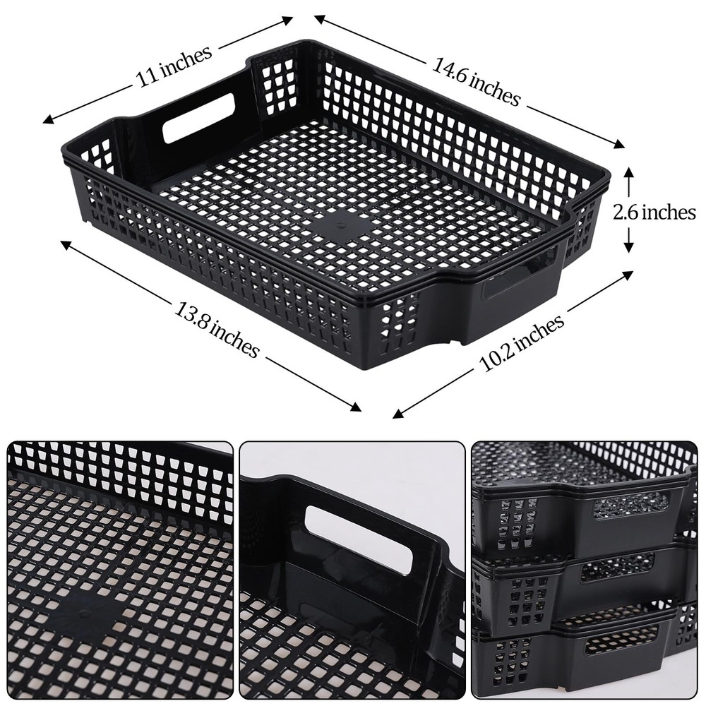 6 Pack A4 Paper Storage Basket Tray Stackable Office Organizing Black