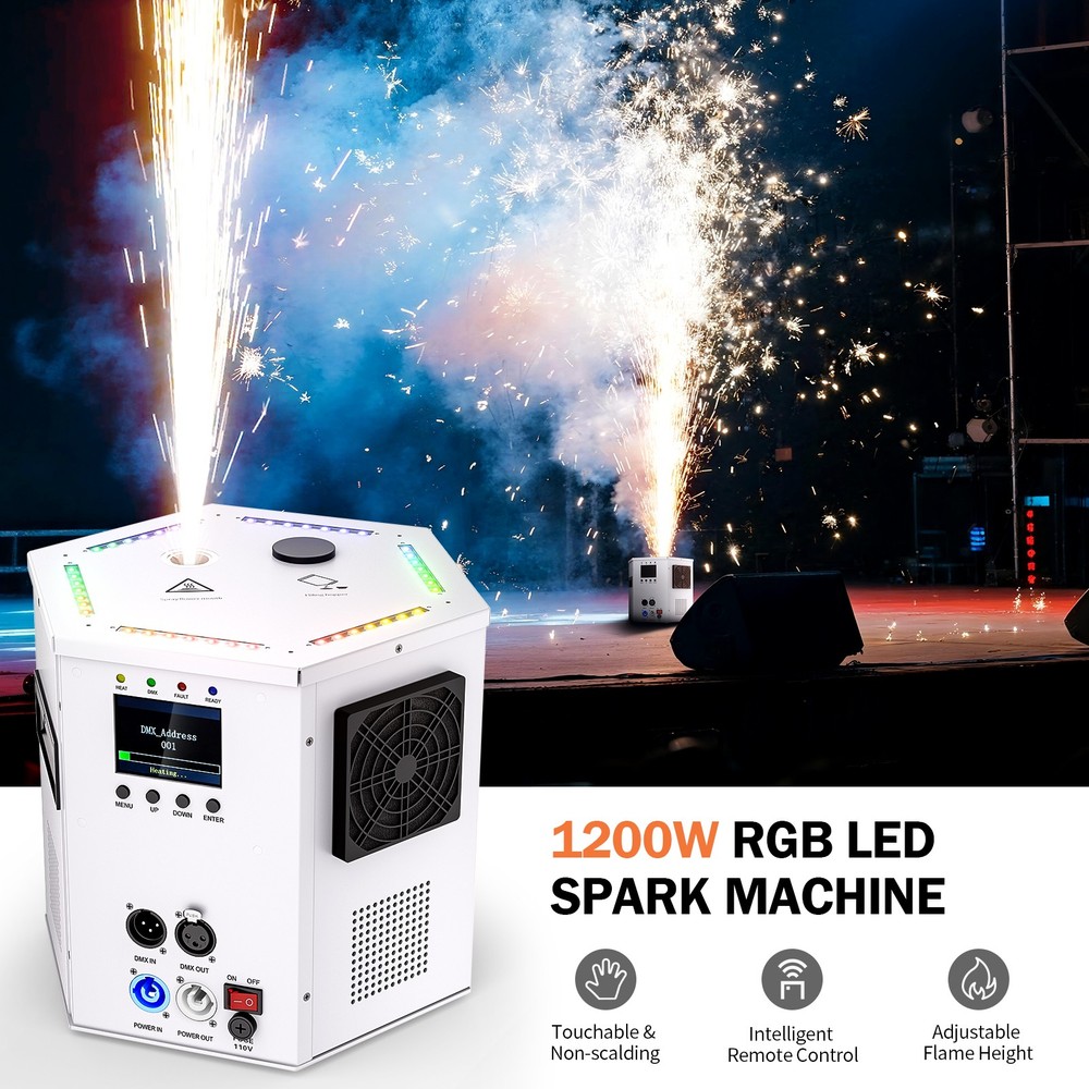 1200W Cold Spark Machine(Black/White) Stage Effect DMX Firework DJ Event Wedding