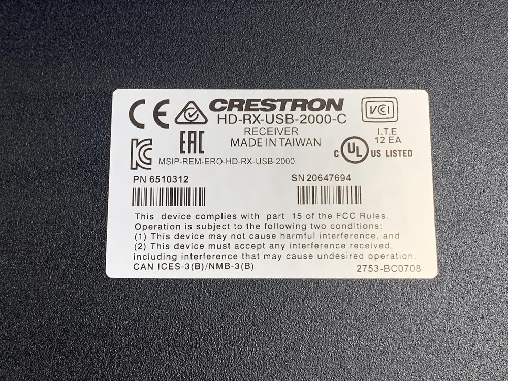 Creston HD-RX-USB-2000-C Receiver No Power Cable