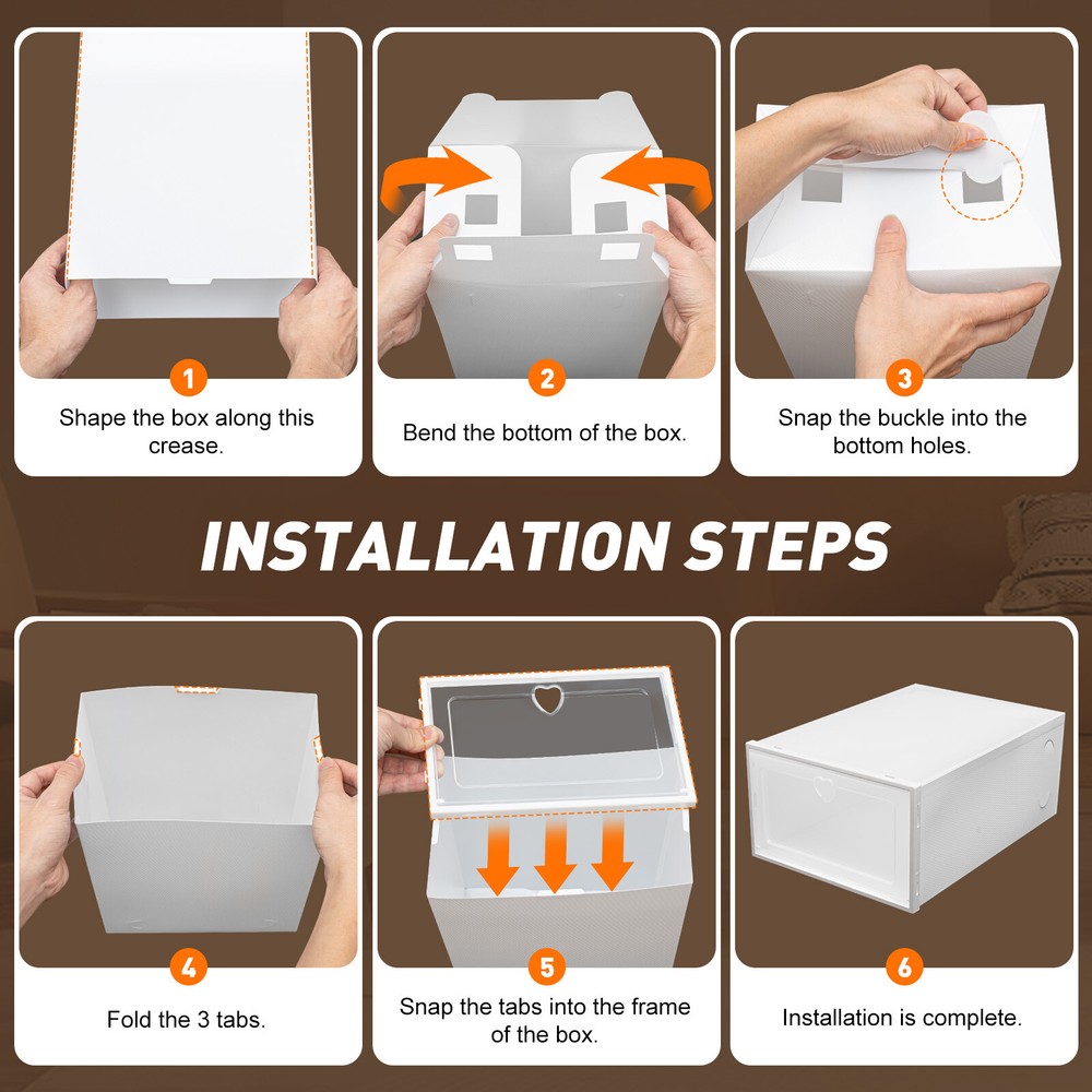 20 Pack Foldable Shoe Box Organizer Stackable Clear Plastic Shoe Storage Case