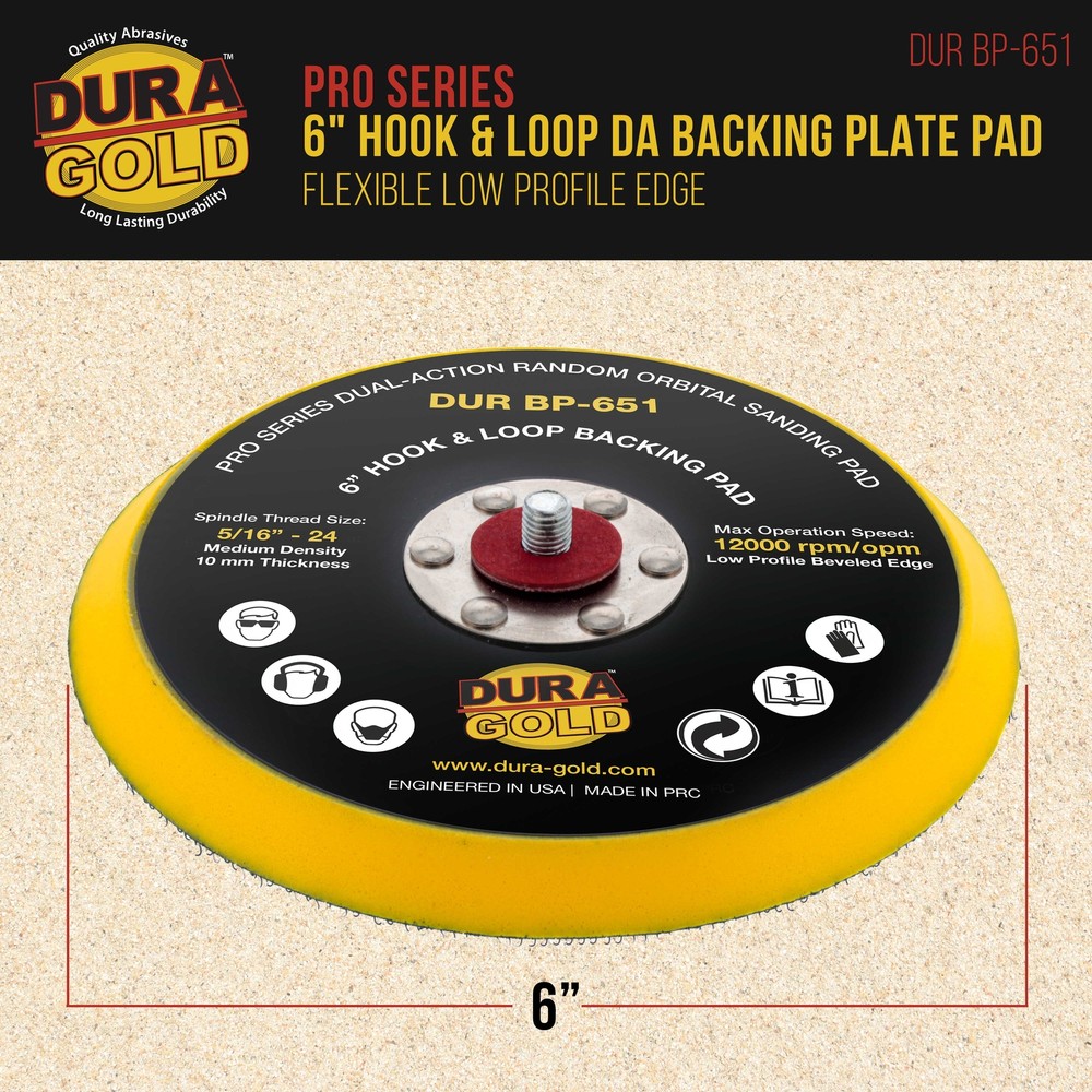 Dura-Gold Pro Series 6" Hook & Loop DA Backing Plate Pad, Sanding Sander