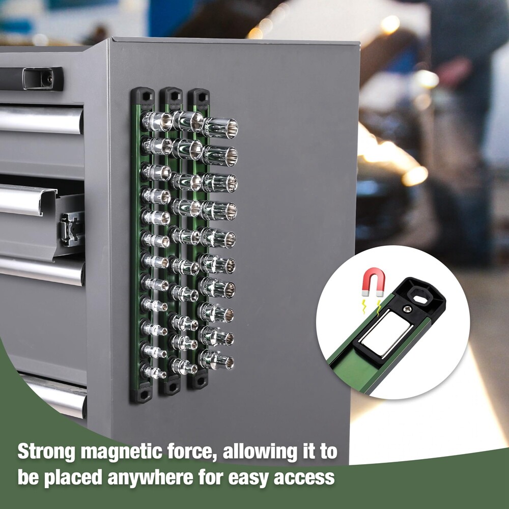 WORKPRO Magnetic Socket Organizer 3/8 Dr Aluminum Alloy Heavy Duty Socket Holder
