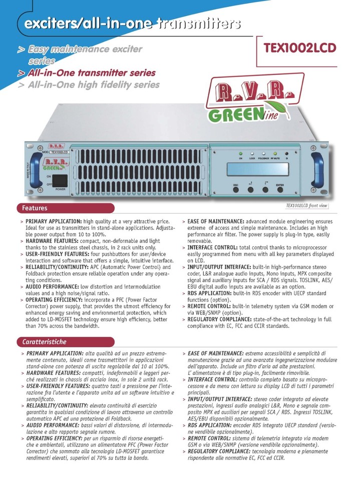Broadcast RVR TEX1002 LCD 1000w FM Transmitter with Encoder Stereo - 88 108 Mhz