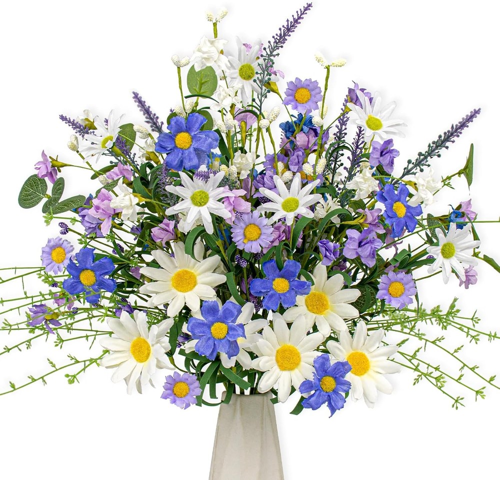 12 PCs Artificial Spring Flowers Blue Rustic Blue and White Artificial Flowers