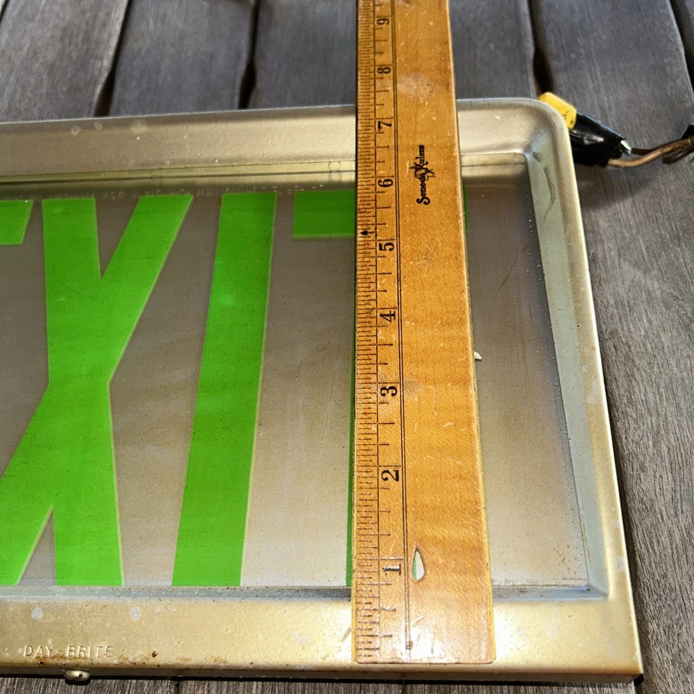 Vintage DAY BRITE EXIT Sign Metal Housing GREEN EXIT Plexiglass Model 5681