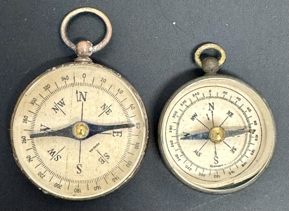 2-Vintage Antique WWII Mini Brass Compasses Made in Germany