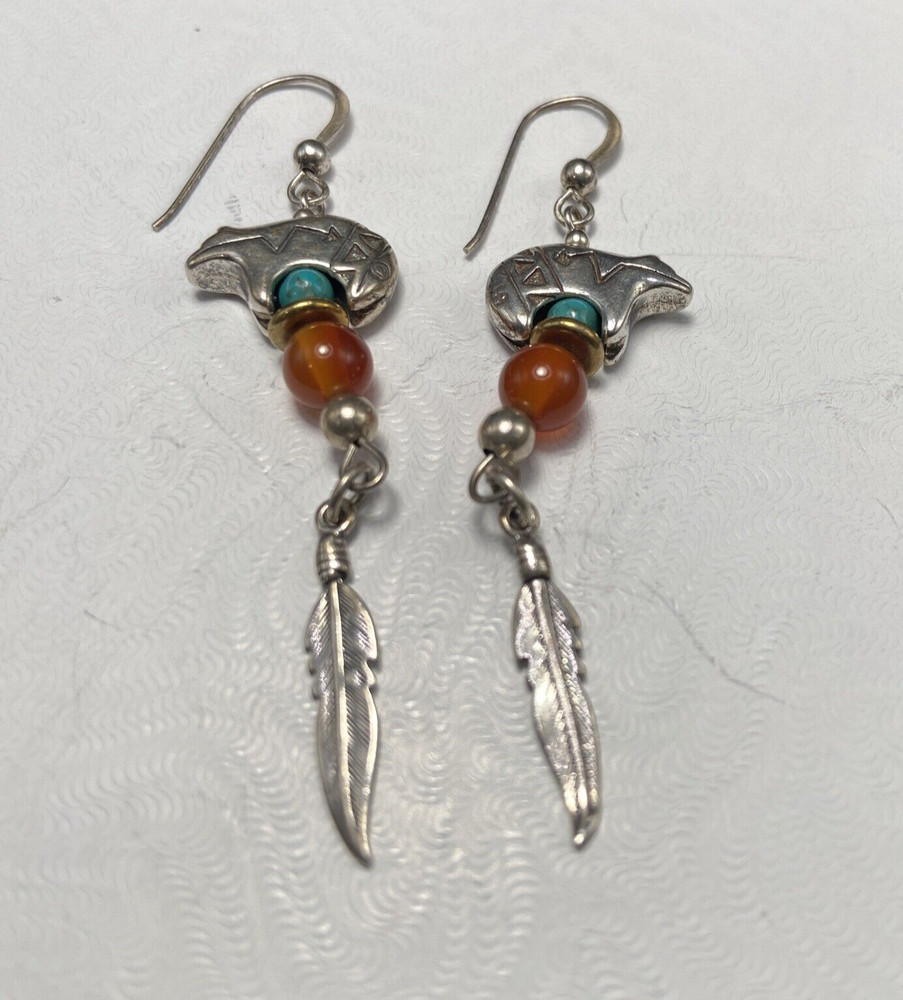 Shube’s Manuf. Sterling Silver Bear Feather Dangle Earrings