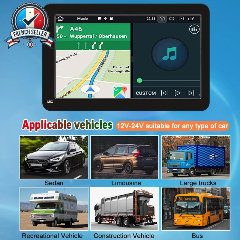 Portable CarPlay Android Car Stereo - 7" Touch Screen, Video Player, USB, AUX,