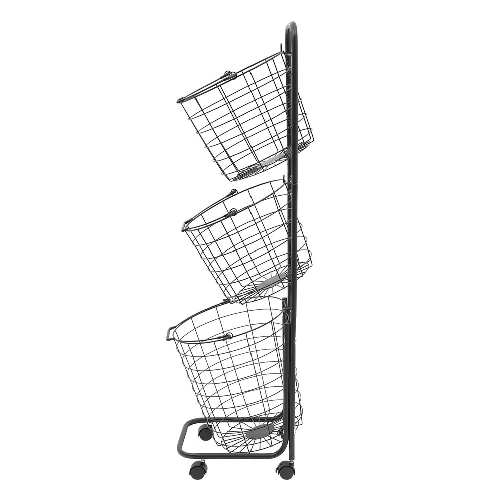 3 Tier Rolling Laundry Hamper with 3 Removable Wire Basket & 4 Universal Wheels