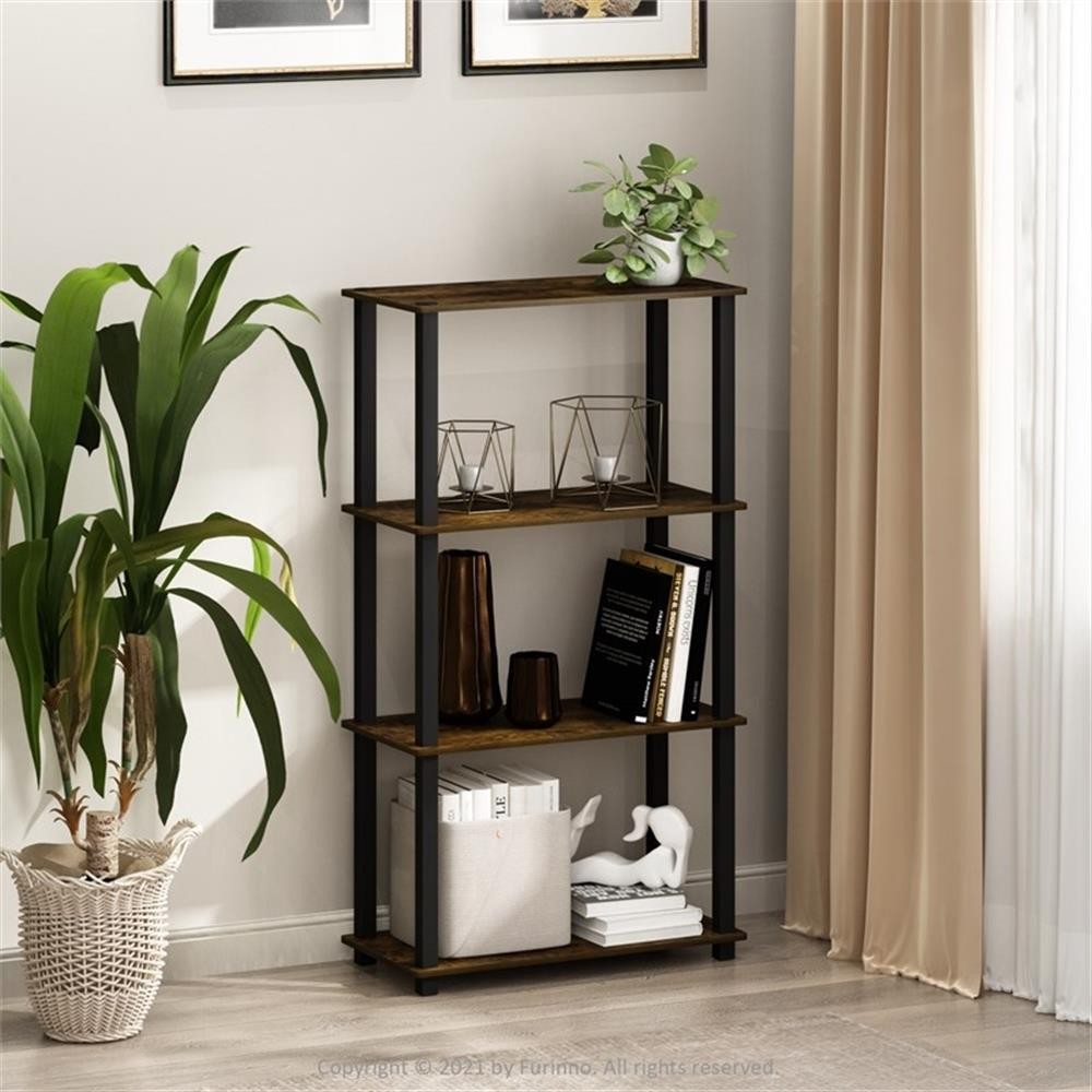 Pemberly Row 4-Tier Multipurpose Shelf Display Rack in Amber Pine/Black