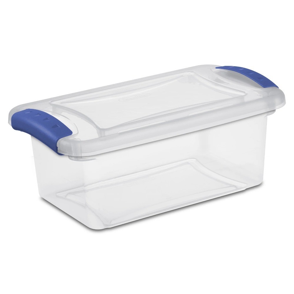 Clear Plastic Storage Bin with Blue Latching Lid 7 Quart 3-Pack Organizer Box