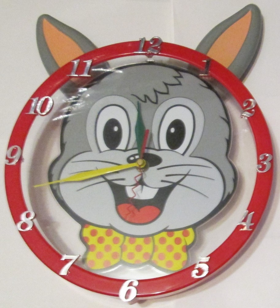 Whimsical Bunny Rabbit Pendulum Swinging Ears Wall Clock with Second Hand
