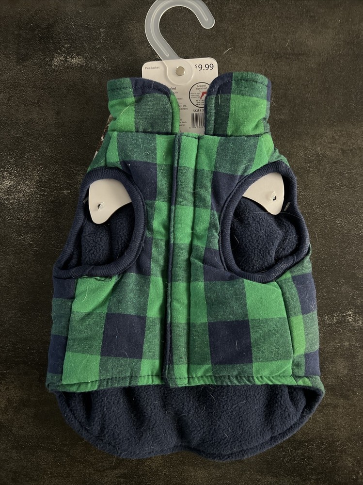 PET CENTRAL GREEN & BLUE PLAID WINTER LAMA JACKET SIZE SMALL - NEW