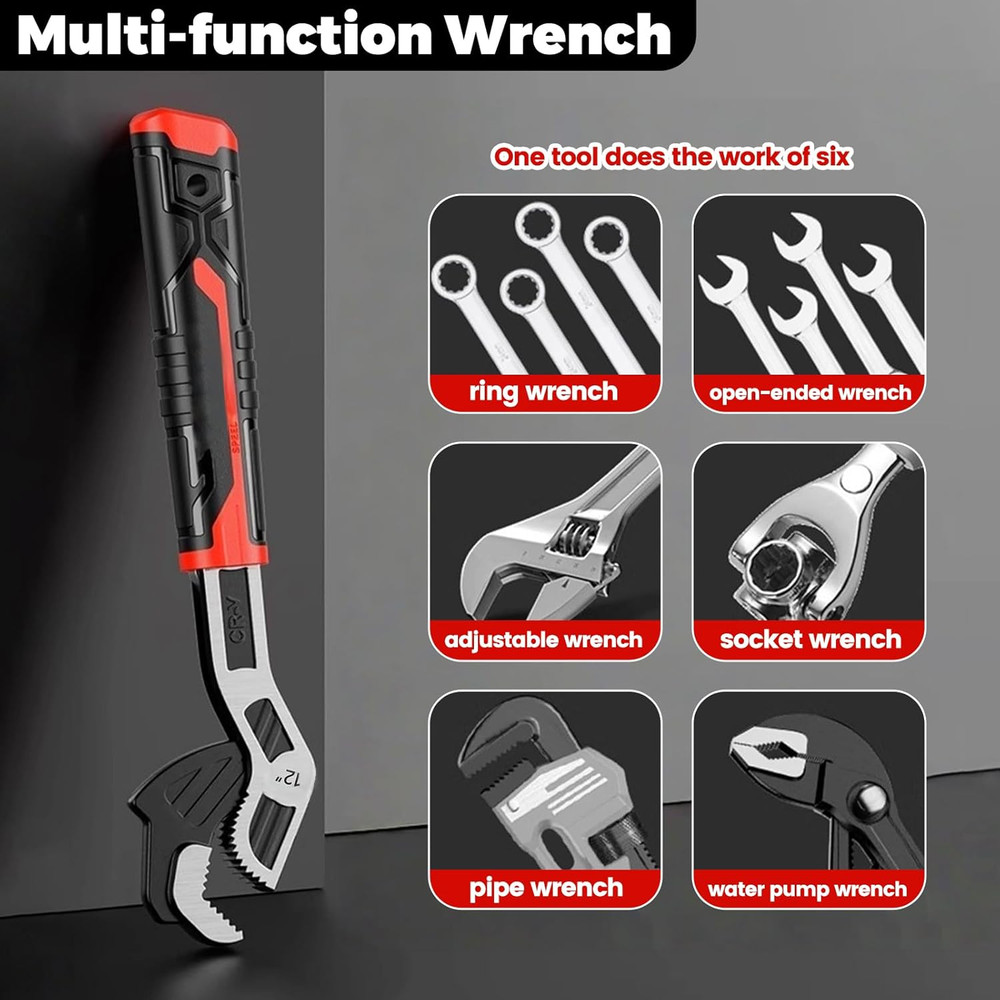 8” 12” Pipe Wrench Set, Self Adjusting Pipe Wrench, Multi-Function Self-Locking