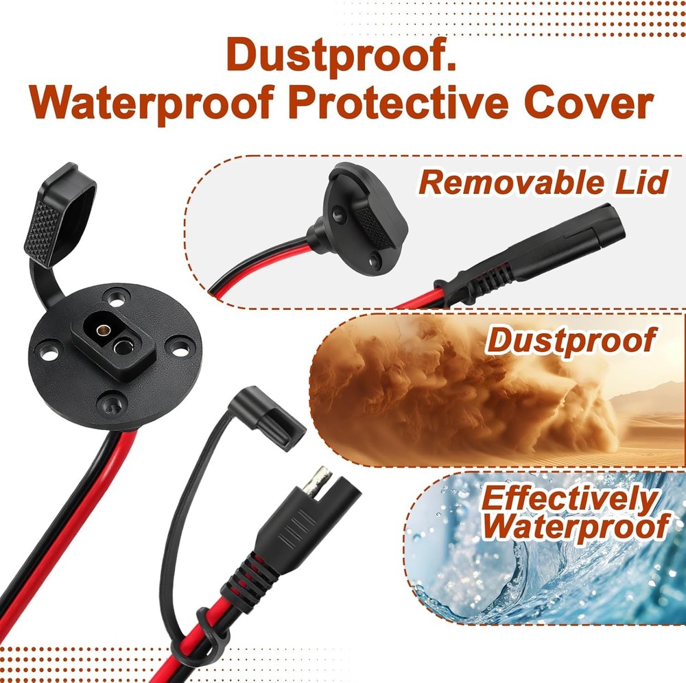 2-Pack 12AWG SAE Quick Connector 1FT Solar Battery Cable