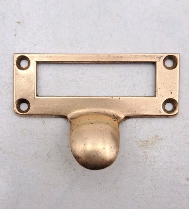 Antique Label Card Holder Pull Old Vintage Brass File Cabinet Hardware