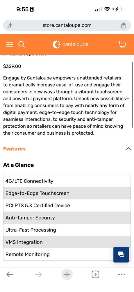 Cantaloupe Engage Card Reader Unit UPT100F New Without Box - Verizon Network