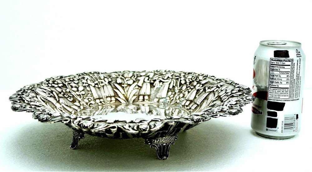 Handcrafted Assyrian Style Solid Silver Raised Pierced Bowl with Figurals