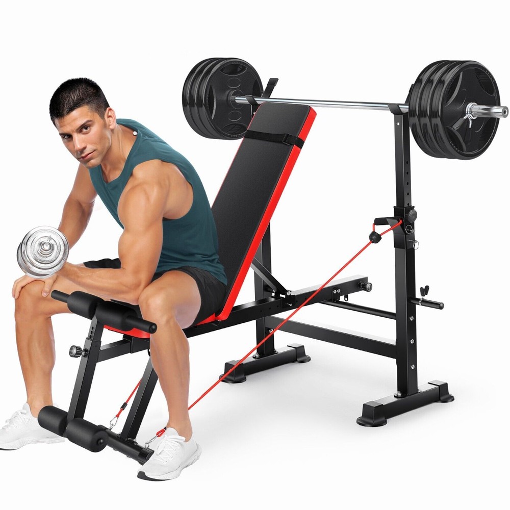 600lbs Adjustable Weight Bench Set w/Squat Barbell Rack Foldable Workout Bench⚡