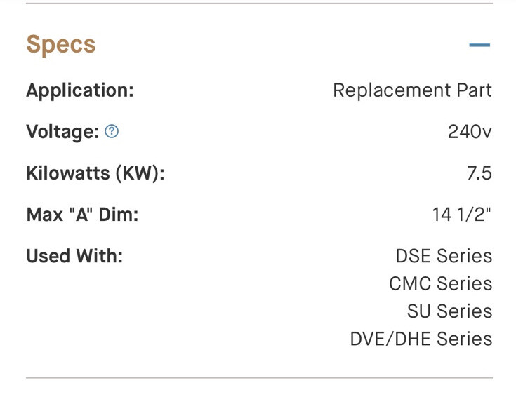 A. O. Smith Water Heater Element 7.5KW 480V 3 Phase 60003-5 14.5” Replacement
