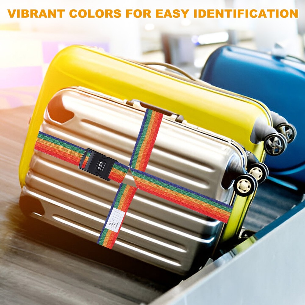 2pcs Cross Luggage Straps with Combination Lock Adjustable Suitcase Belt Rainbow
