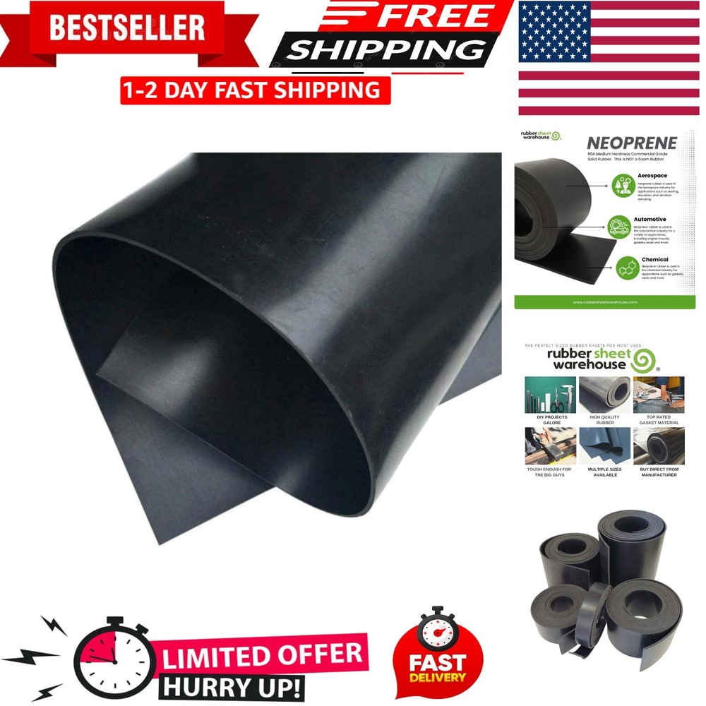 Neoprene Rubber Sheet, Rolls, Strips 1/8" .125" Thick x 5" Wide x 10' Long So...