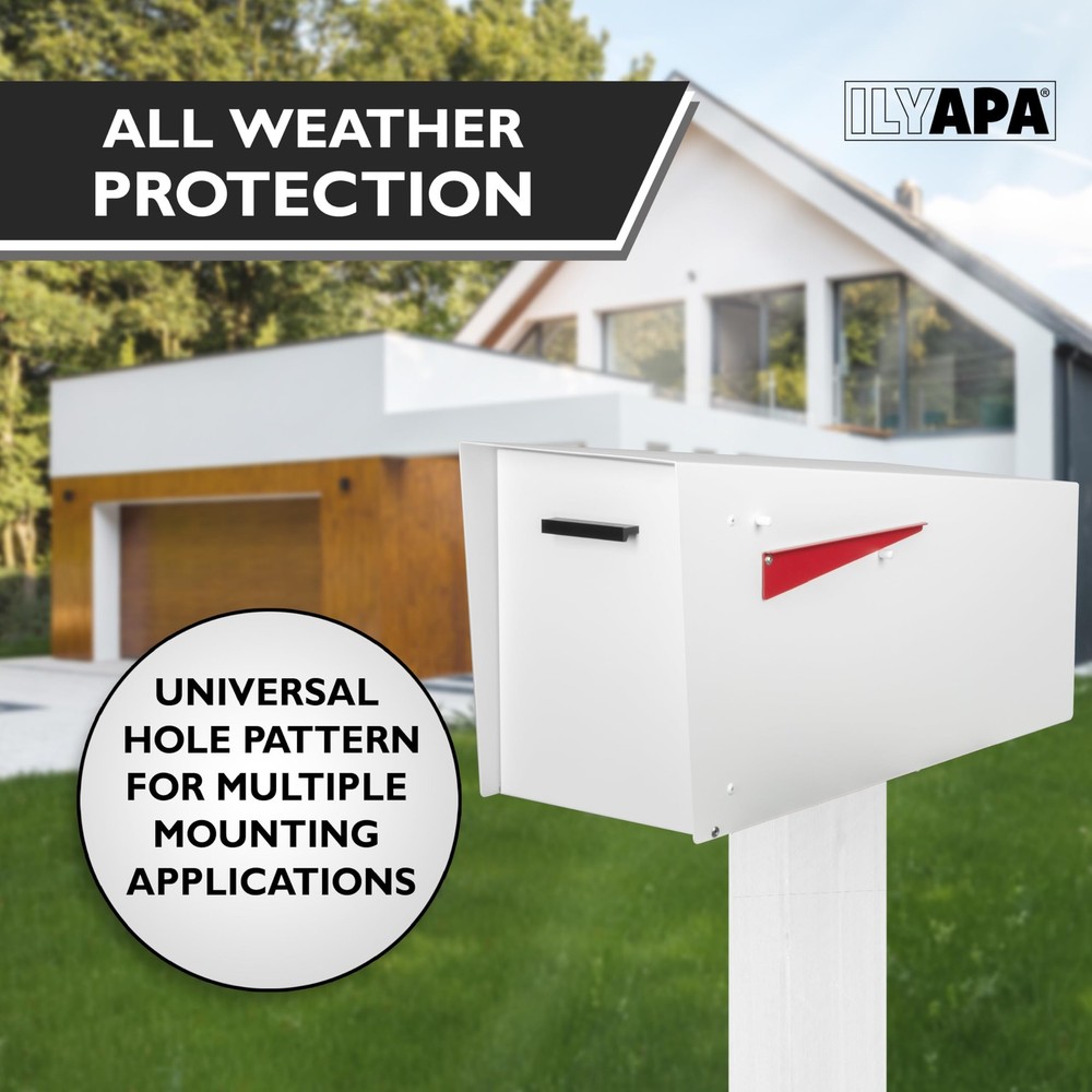 Modern Mailbox with Angle Design Post Mount - White Powder Coated Metal Mailbox