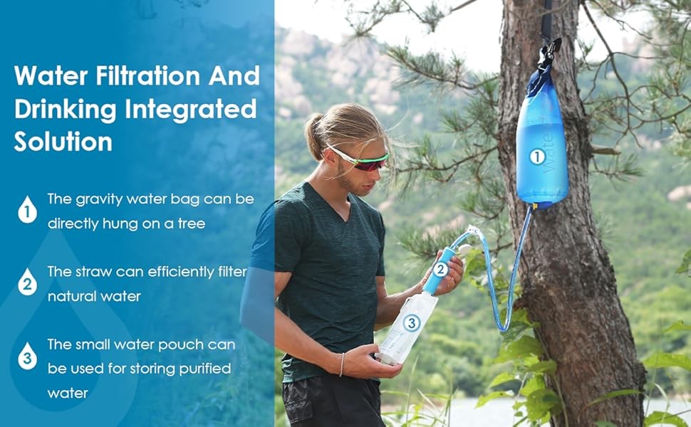Waterdrop Gravity Water Filter Straw, Camping Water Filtration System, Water Pur