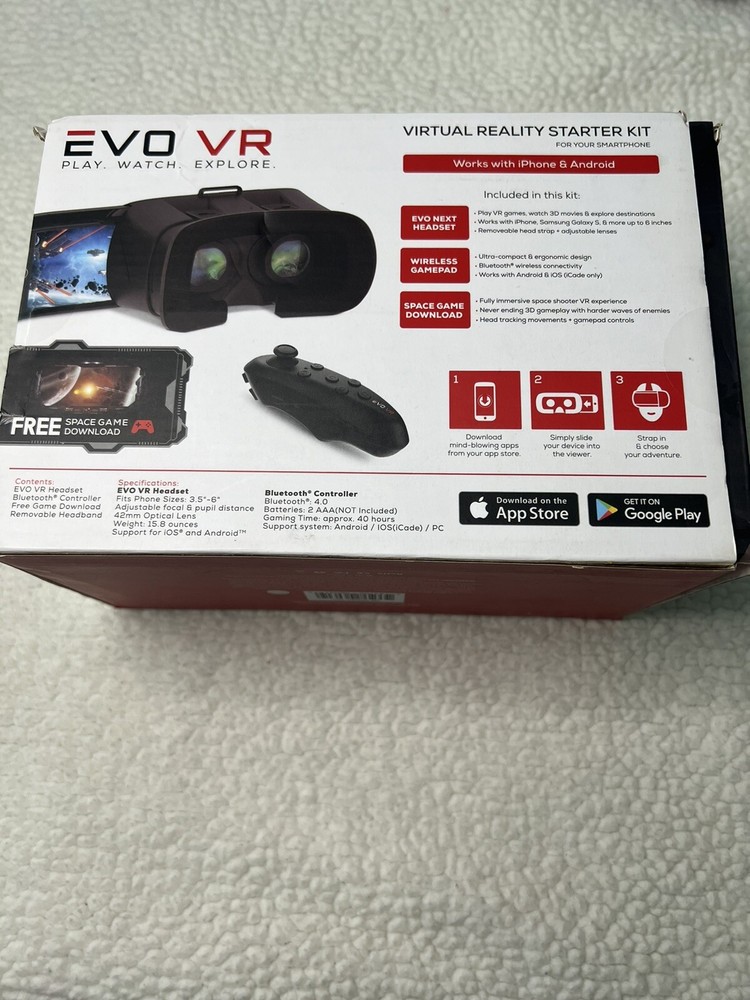 EVO VR Virtual Reality Smartphone VR Headset Starter Kit Bluetooth 360 Degree