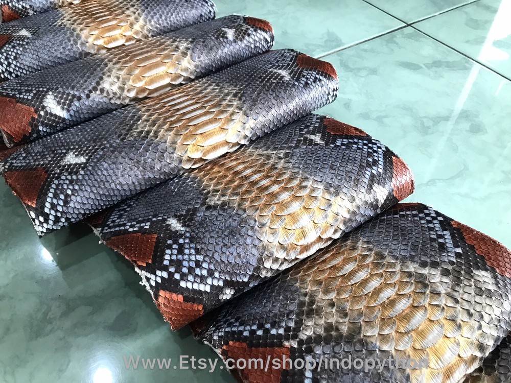 Genuine Python Leather, Exotic Snake Skin, Gray SnakeSkin, Multicolor Leather