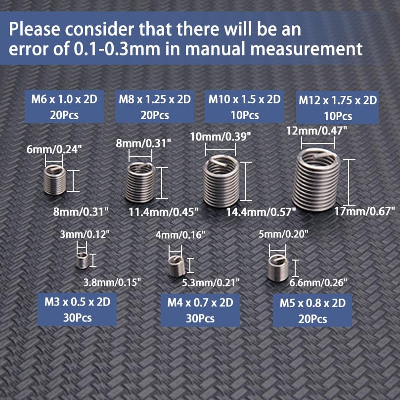 304 Stainless Steel Helical Thread Insert Kit - 140 Pcs Assortment