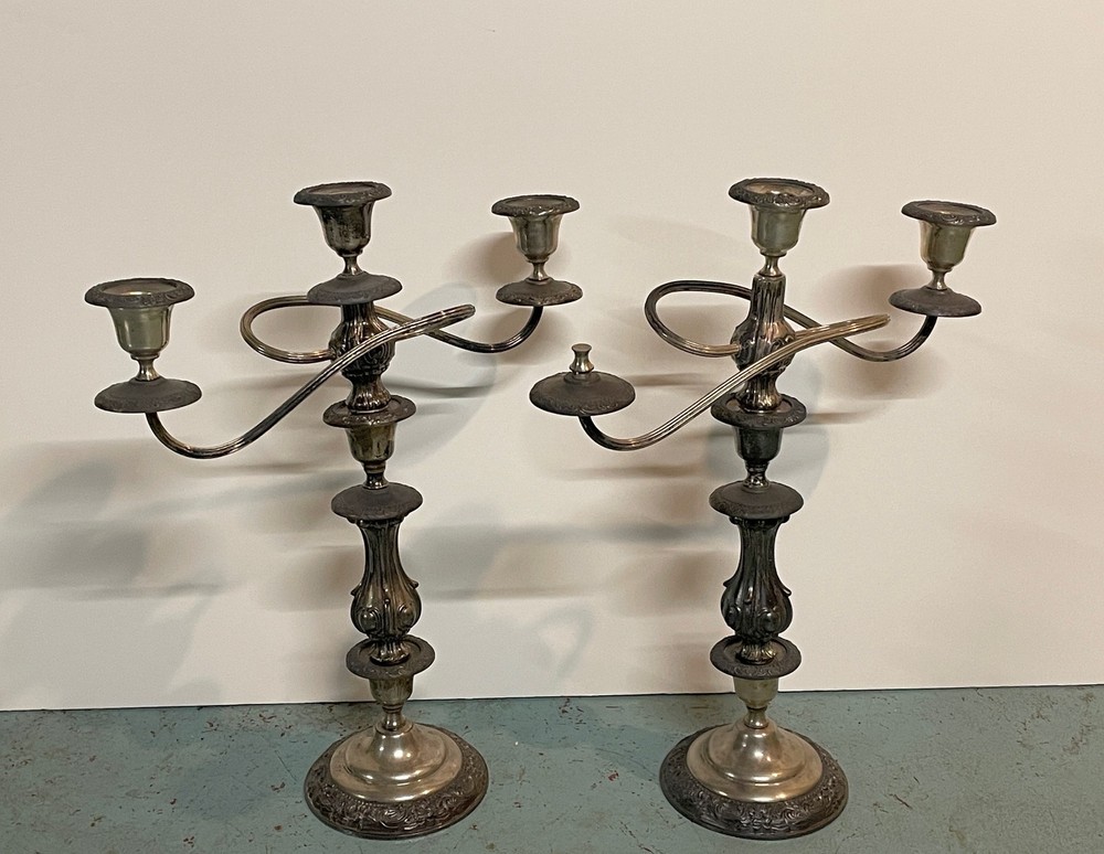 Antique Sheridan Silver Two Candlestick Candelabras