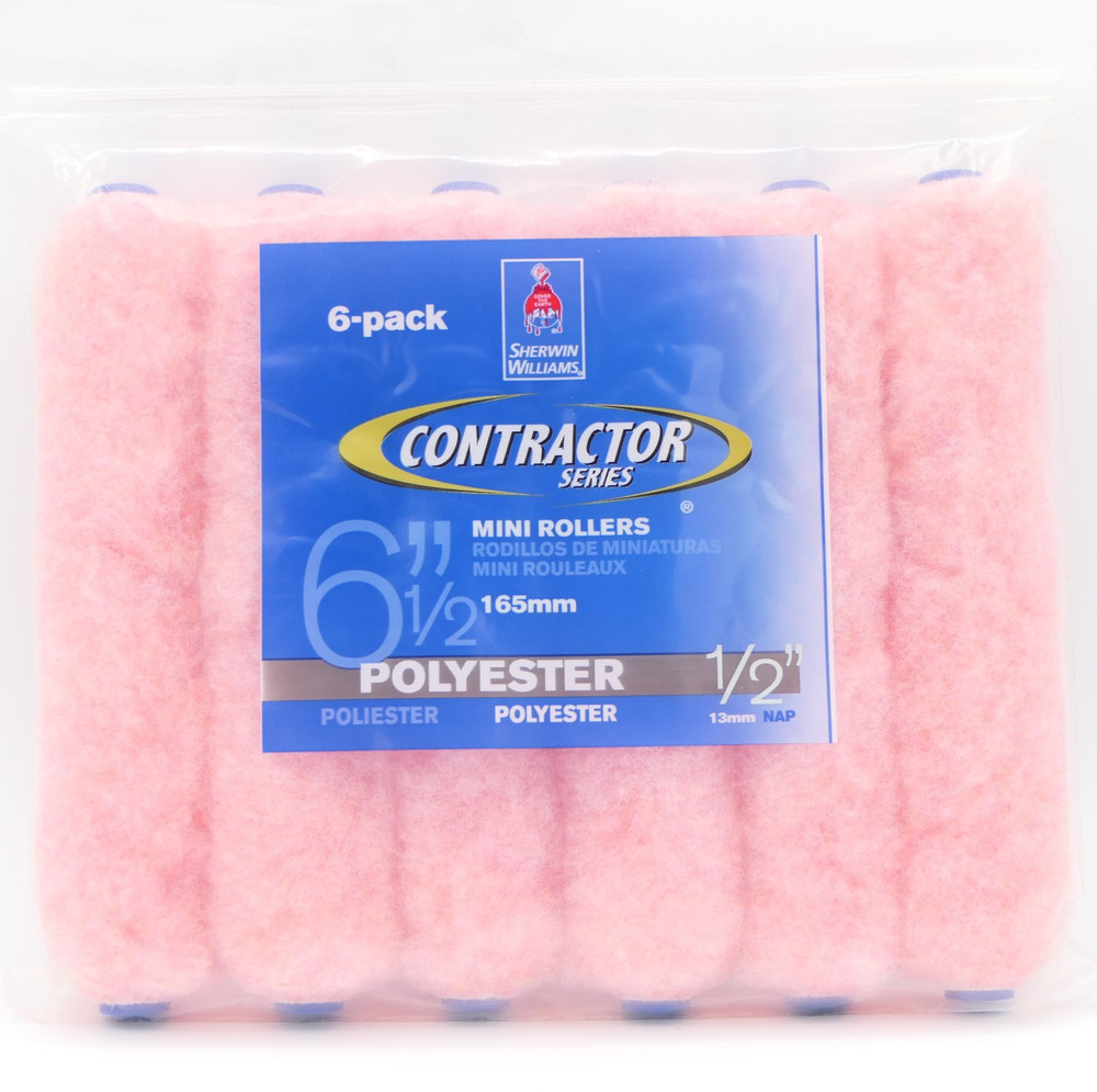 Sherwin Williams Contractor Series 6 1/2" Mini Rollers Polyester 1/2' Nap 6 Pack