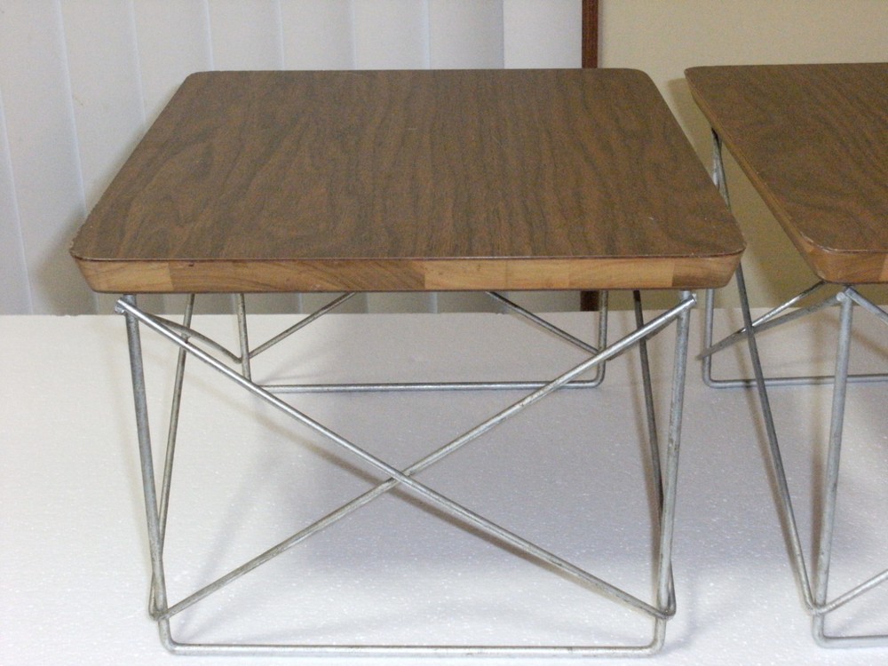 (2) Early Herman Miller Eames Wire Base Low Table's ~ Walnut