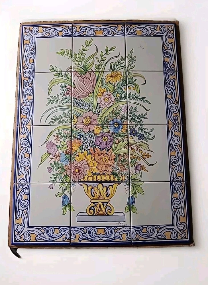 Hand Painted Tile Mural Floral 18"x24"