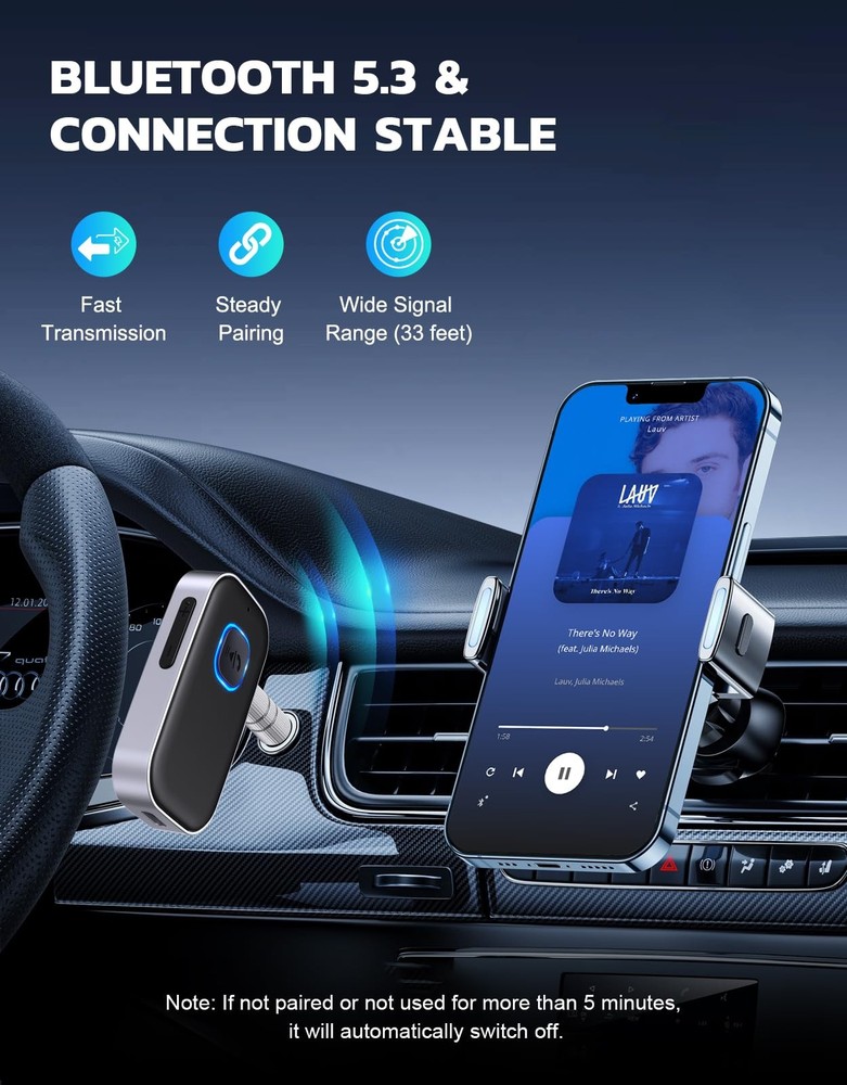 COMSOON Bluetooth Receiver for Car, Noise Cancelling Small, Black+Silver