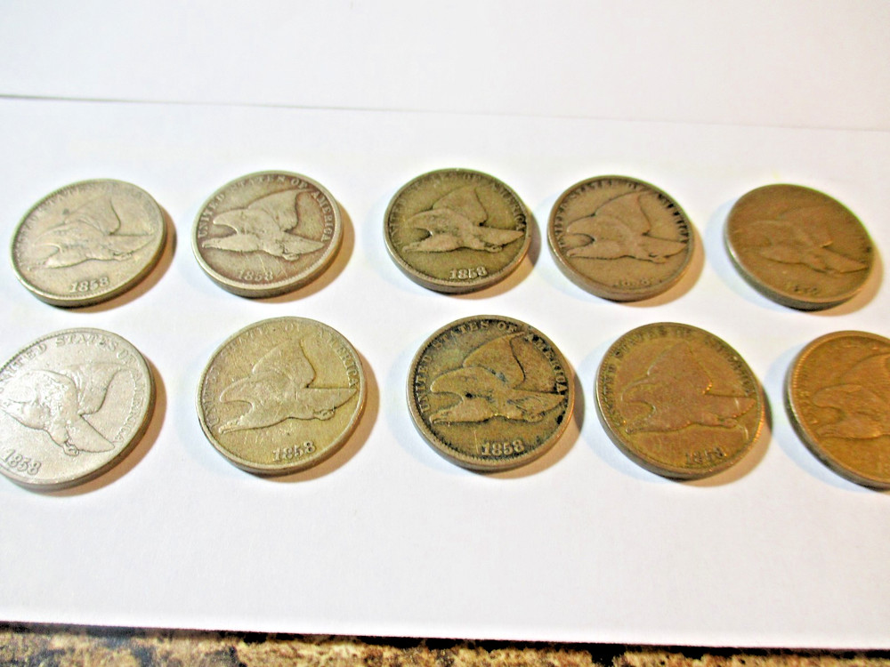 (10) 1858 FLYING EAGLE CENTS 10 COINS VG+