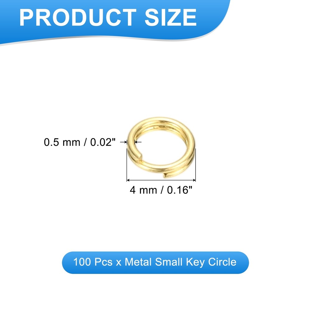 Round Split Ring, 100 Pcs 4 mm Small Split Ring with Double Loops, Gold
