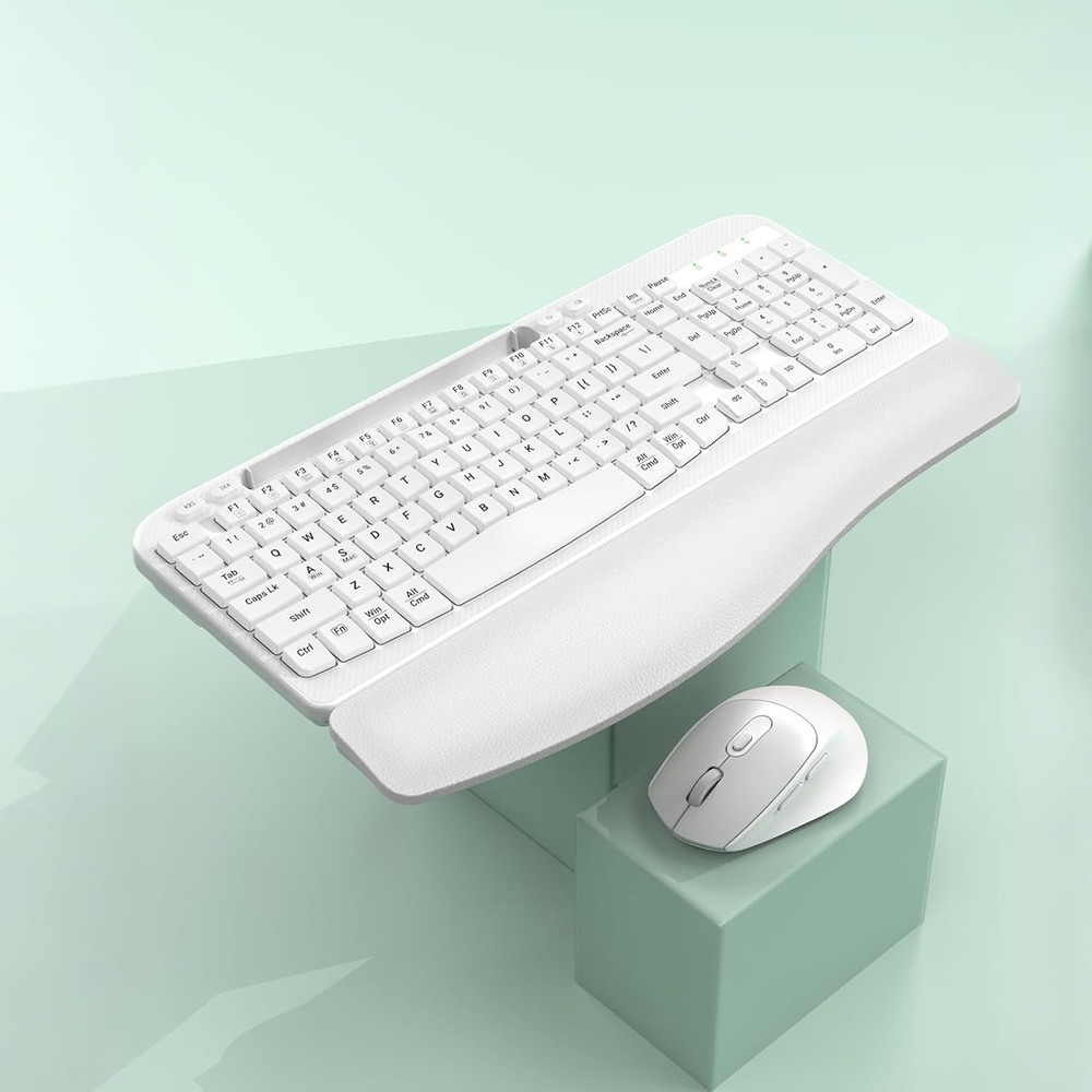 Wireless Keyboard and Mouse Combo, Wave Keys Full-Sized Ergonomic Keyboard