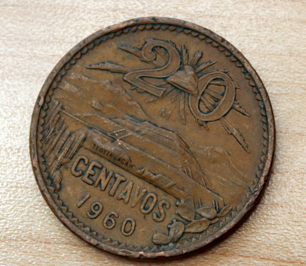 1960 Mexico 20 Centavos Pyramid of the Sun