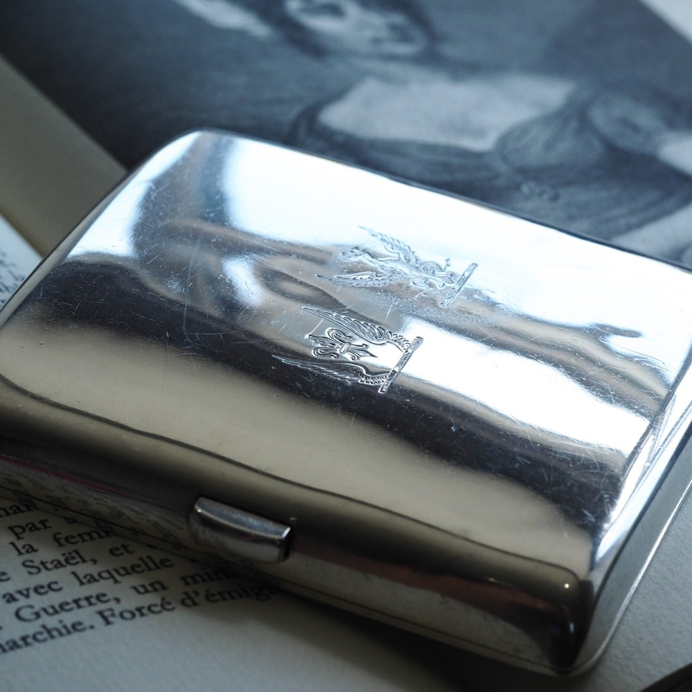 Antique Victorian Solid Silver Cigarette Case Wonderful Curve & Crested - 1894