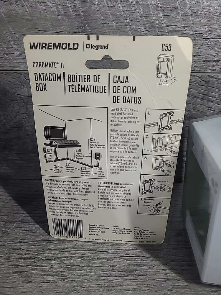 2X Wiremold C53 CordMate II Datacom Boxes Wall Mounted White